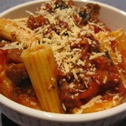Rigatoni With Tomato, Eggplant, & Red Peppers