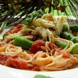 Spaghettini W/Crab, Asparagus & Sun-Dried Tomatoes