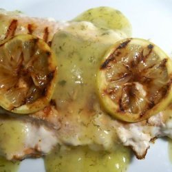 Grilled Lemon-Stuffed Salmon Steaks With Lemon-Dill Sauce