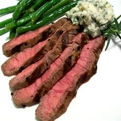 Grilled Flat Iron Steak with Blue Cheese-Chive Butter