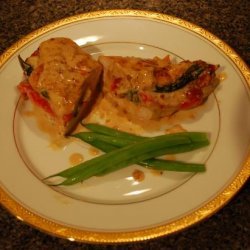 Red Bell Pepper Stuffed Chicken With White Cream Sauce