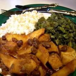 Cubed Pork With Apples and Onions and Raisins