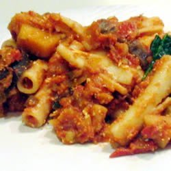 Rigatoni with Eggplant, Mushrooms and Goat Cheese