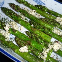 Roasted Asparagus Sprinkled With Feta, Olive Oil and Dill