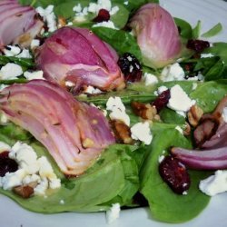 Spinach Salad With Roasted Red Onions, Pecans, Dried Cranberries
