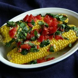 Grilled Corn Cobs With Tomato-Herb Spread