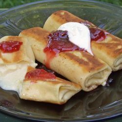 Cheese Blintzes With Strawberry-Rhubarb Compote