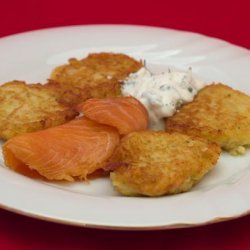 Parsnip Pancakes With Smoked Fish and Caper Sour Cream