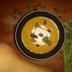 Butternut Squash Soup With Coriander and Pumpkin Seed Pesto