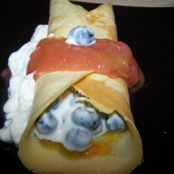 Crepes With Blueberry Stuffing and Rhubarb Compote