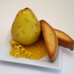 Poached Pears in Saffron Citrus Syrup