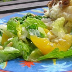 Mixed Green Salad With Fresh Peaches, Basil and Chevre