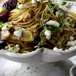Spaghetti and Beetroot With Goats Cheese.