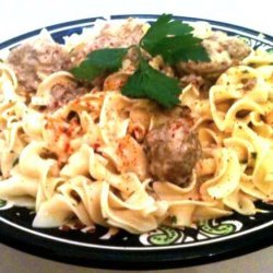 Swedish Meatballs in Sour Cream Sauce over Buttered Egg Noodles