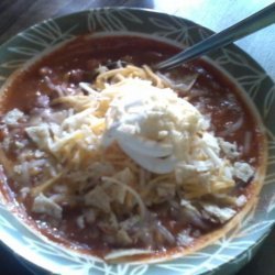 Vegetarian Chicken Chili With Crushed Tortilia Chips and Cheese