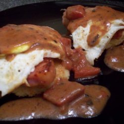 Fried Grit Cakes With Eggs and Tomato Gravy