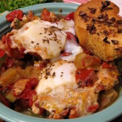 Ratatouille With Poached Eggs and Garlic Croutons