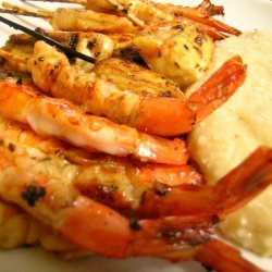 Barbecued Bourbon Shrimp With Cheddar Cheese Grits