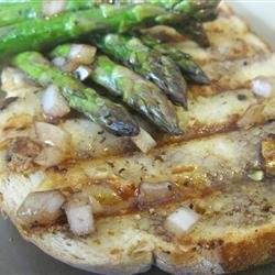 Grilled Asparagus with Roasted Garlic Toast and Balsamic Vinaigrette