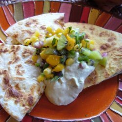 Chicken Quesadillas With Fruit Salsa and Avocado Cream