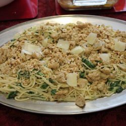 Spaghetti With Mascarpone, Lemon, Spinach and Hazelnuts