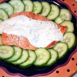Grilled Salmon With Chive and Dill Sauce and Cucumbers