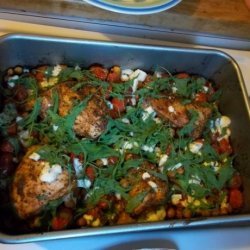 Roast Chicken Breasts With Chickpeas, Tomatoes & Blue Cheese
