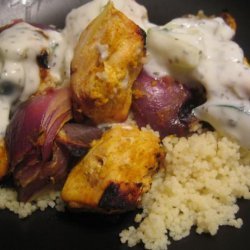 Grilled Tandoori Chicken and Red Onion Skewers With Couscous