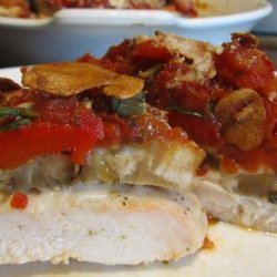 Garlic Infused Chicken, Eggplant and Roasted Red Peppers Stacks