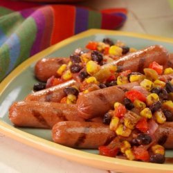 Sizzling Franks With Grilled Corn and Black Beans