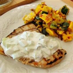 Grilled Swordfish Steaks with Cucumber Sauce