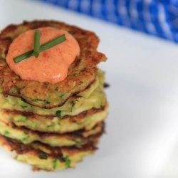 Zucchini Fritters With Roasted Red Pepper Dip