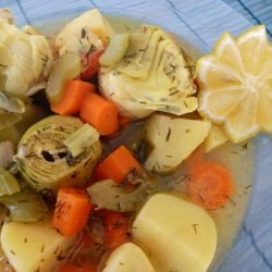 Aginares Latheres: Artichokes With Vegetables (Vegan)