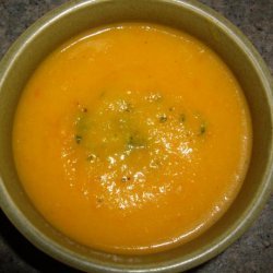 Carrot Soup With Basil Pesto Swirl