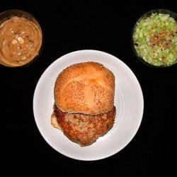 Chicken Burgers with Satay Sauce and Spicy Cucumber Relish