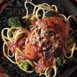Chicken Parmesan with Linguine and Broccoli