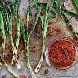 Grilled Spring Onions With Romesco Sauce
