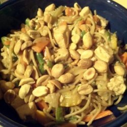 Vegetable and Tofu Noodle Bowl With Peanut Sauce