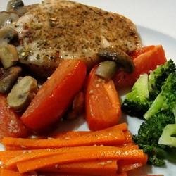 Roasted Pork Chops with Tomatoes, Mushrooms, and Garlic Sauce