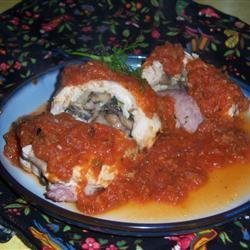 Rollitos de Pollo en Salsa de Guajillo (Chicken Rolls in Guajillo Pepper Sauce)
