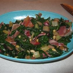 Red Swiss Chard with Pine Nuts and Prosciutto