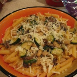 Pasta With Zucchini, Mushrooms and Cannellini Beans in Marinara