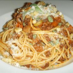 Spaghetti With Olive-Walnut-Bolognese