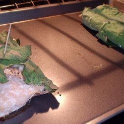 Salmon Wrapped in Fig Leaves With Baked Kale