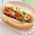 Grilled Link Hot Dogs with Homemade Pickle Relish (Bobby Flay)