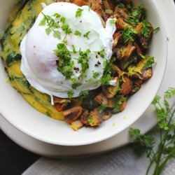 Poached Eggs Over Spinach and Mushrooms