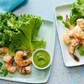 Grilled Shrimp in Lettuce Leaves with Serrano-Mint Sauce (Bobby Flay)