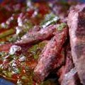 Grilled Skirt Steak with Green and Smokey Red Chimichurri (Bobby Flay)