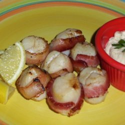 Lemon Chipotle Bacon Wrapped Scallops With Dipping...