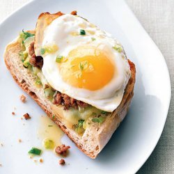 Fried Egg and Sausage Ciabatta Breakfast Pizzas